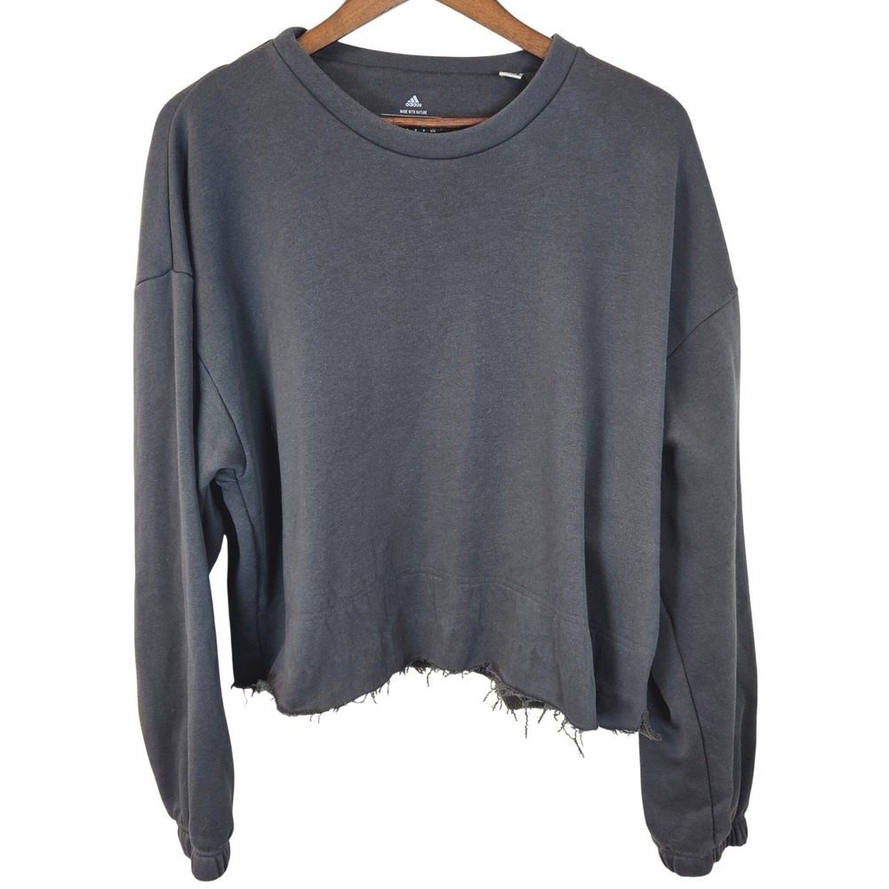 Adidas Made With Nature Studio Lounge Sweatshirt M‎ Carbon Gray Cropped Raw Hem